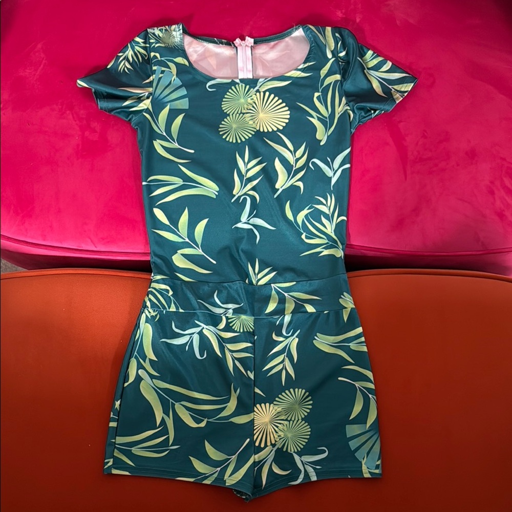 *New** Custom Made Elegant Green Floral Women's Romper